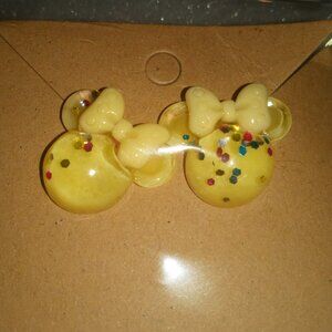 Yellow Bow Multicolor polka Dots Mickey Stud Earrings Handcrafted